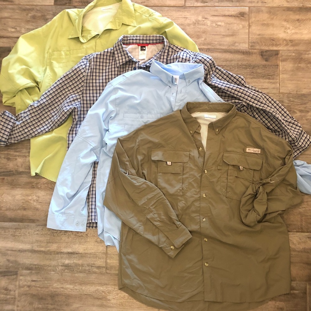 3 Columbia PFG & 1 North Face long sleeve shirts
